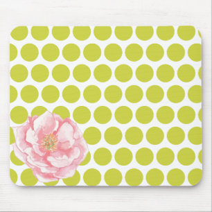 Tapis de souris floral à pois avec fleur aquarelle
