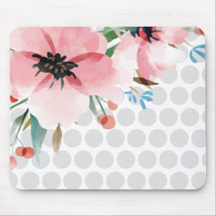 Tapis de souris floral à pois avec fleur aquarelle