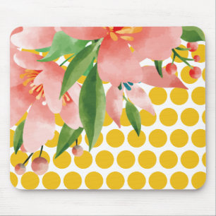 Tapis de souris floral à pois avec fleur aquarelle
