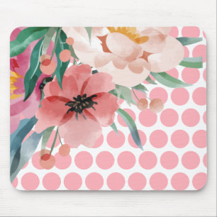 Tapis de souris floral à pois avec fleur aquarelle