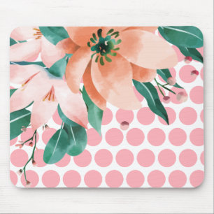 Tapis de souris floral à pois avec fleur aquarelle
