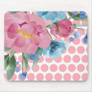 Tapis de souris floral à pois avec fleur aquarelle