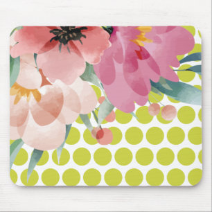 Tapis de souris floral à pois avec fleur aquarelle