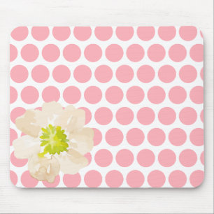Tapis de souris floral à pois avec fleur aquarelle