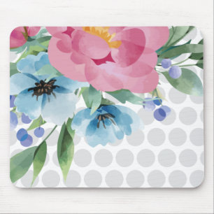 Tapis de souris floral à pois avec fleur aquarelle