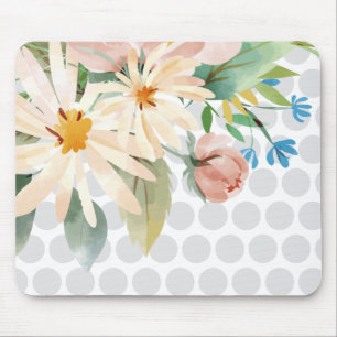 Tapis de souris floral à pois avec fleur aquarelle