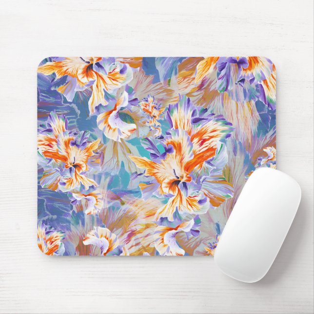 Tapis de souris floral abstrait orange et bleu vib (Avec souris)