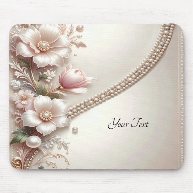 Tapis De Souris Floral and Pearl Embellishments Mousepad (Devant)