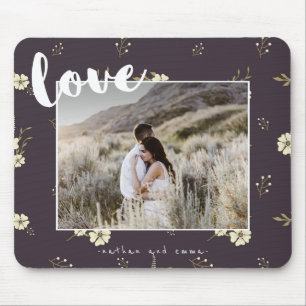 Tapis De Souris Floral avec Love Typographie Photo