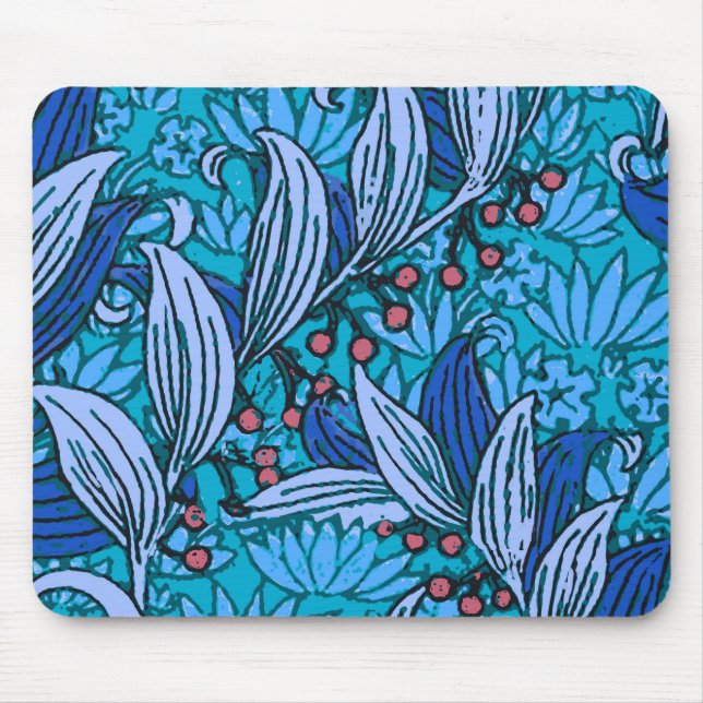 Tapis De Souris Floral bleu ancien Boho moderne (Devant)