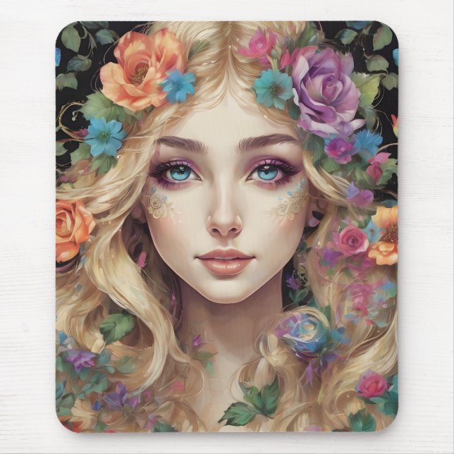 Tapis De Souris "Floral Blonde Portrait" Art Mouse Pad (Devant)