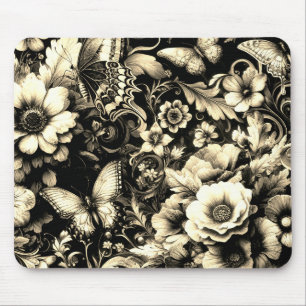 Tapis De Souris Floral d'antiquité d'or aux papillons