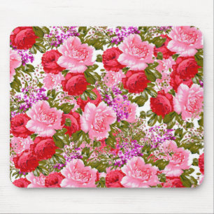 Tapis De Souris Floral de Bohème rouge-rose vintage de roses verts