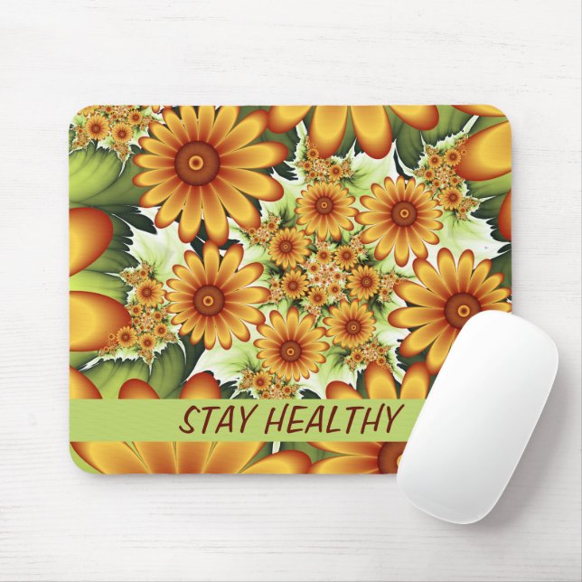 Tapis De Souris Floral Dream, Modern Abstract Flower Fractal Text (Avec souris)