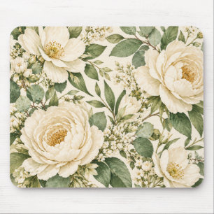 Tapis de souris floral élégant ivoire Pivoine
