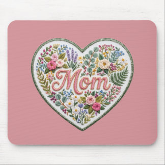 Tapis De Souris Floral Faux Embroidery Heart Mom