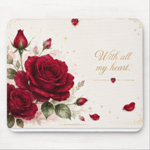 Tapis de souris floral féminin Notes d'amour de ro