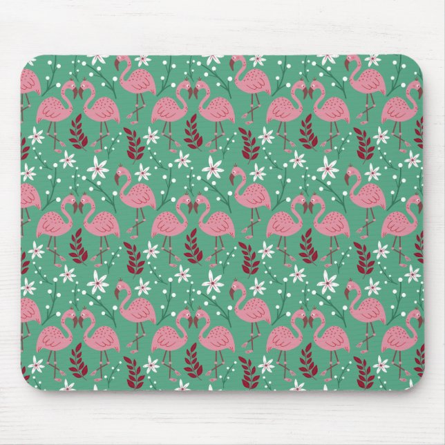 Tapis De Souris Floral flamingo sans couture motif rose vert (Devant)