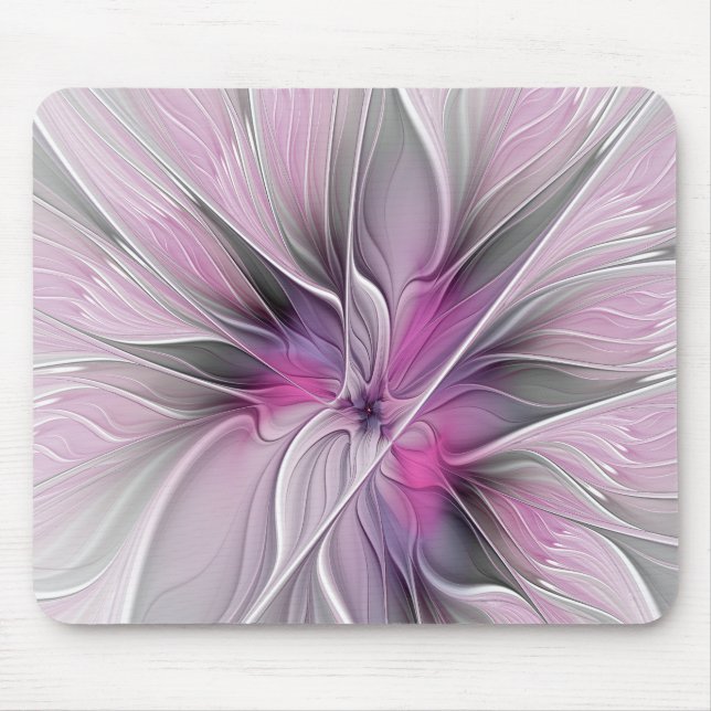Tapis De Souris Floral Fractal Modern Abstract Flower Pink Gray (Devant)