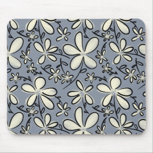 Tapis De Souris Floral Gris et motif de fleur de crème