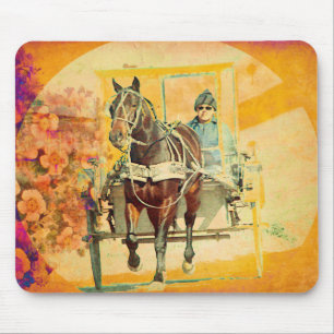 Tapis De Souris Floral Grunge Amish Horse et Buggy