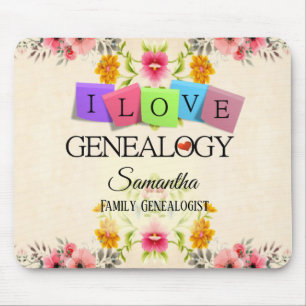 Tapis De Souris Floral I love Genealogy Mousepad