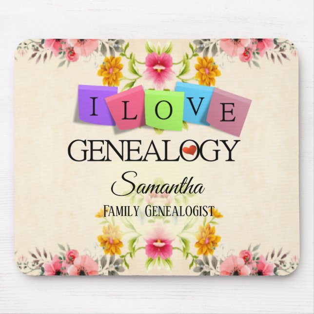 Tapis De Souris Floral I love Genealogy Mousepad (Devant)