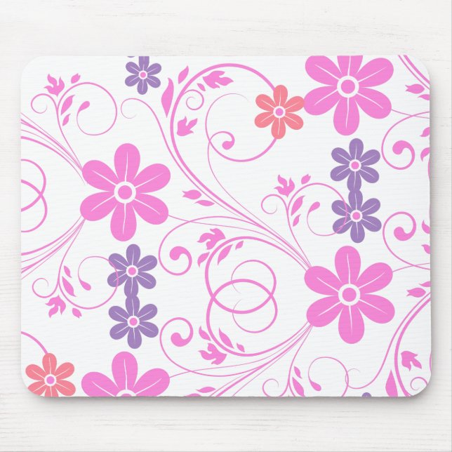 Tapis De Souris Floral moderne violet rose (Devant)