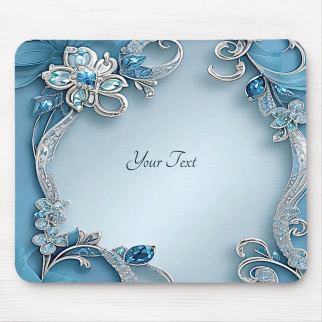 Tapis de souris floral orné bleu (Devant)