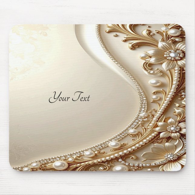 Tapis de souris floral orné élégant or (Devant)
