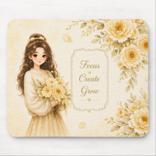 Tapis de souris floral pastel jaune Silk Garden