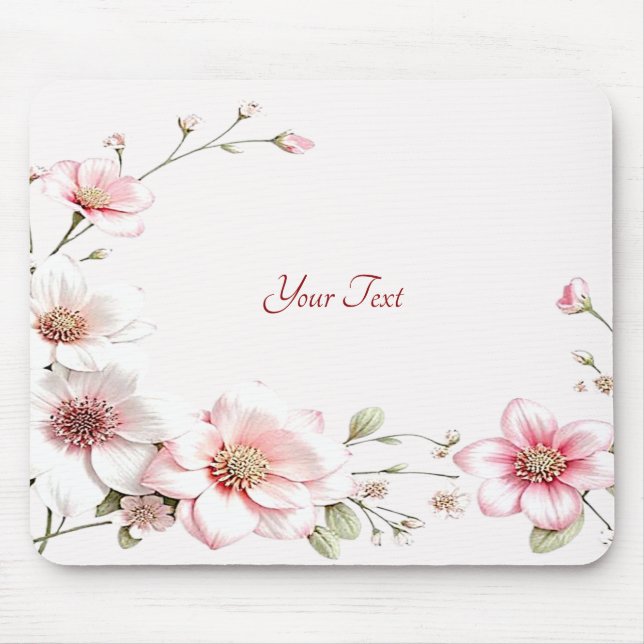 Tapis de souris floral rose blanc élégant (Devant)