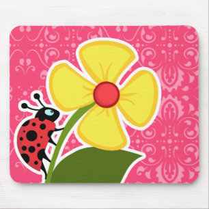 Tapis De Souris Floral rose ; coccinelle