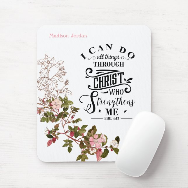 Tapis De Souris Floral Rose Je Peux Faire Tout Par Christ (Avec souris)