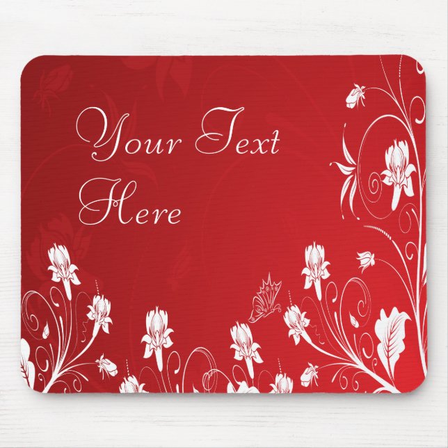Tapis De Souris Floral rouge et blanc moderne (Devant)