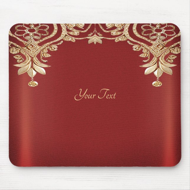 Tapis de souris floral rouge or moderne (Devant)