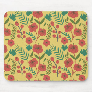 Tapis De Souris Floral sans couture motif rouge jaune vert fleurs