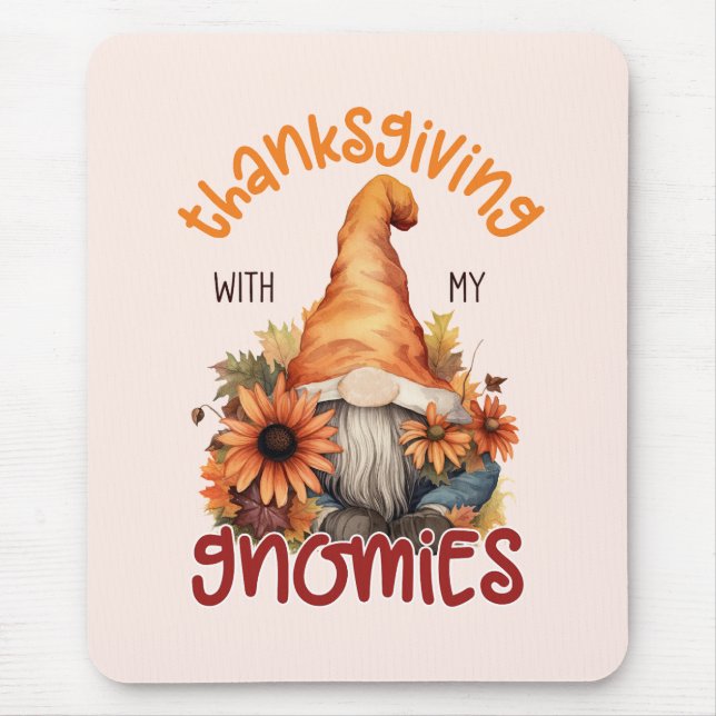 Tapis De Souris Floral Thanksgiving avec mes Gnomies (Devant)