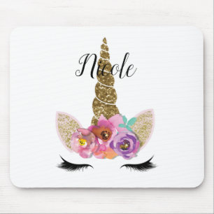 Tapis De Souris Floral Unicorn Gold Parties scintillant Girly Girl