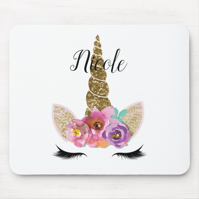 Tapis De Souris Floral Unicorn Gold Parties scintillant Girly Girl (Devant)