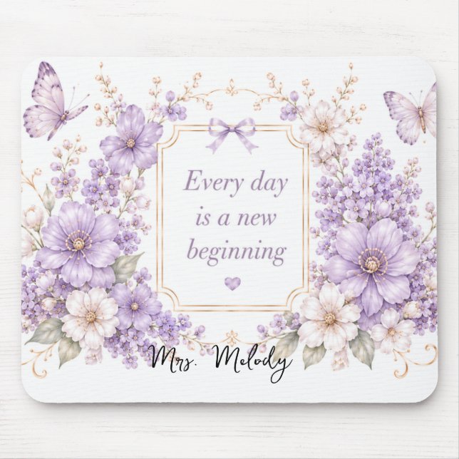 Tapis de souris floral violet en soie modifiable (Devant)