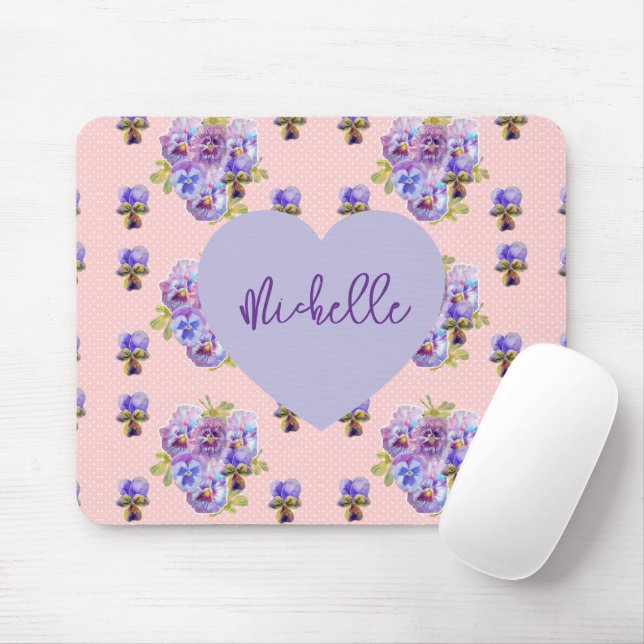 Tapis de souris floral violet Pansy Shabby Chic (Avec souris)