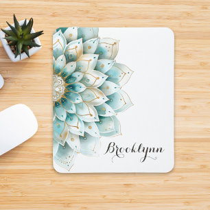 Tapis De Souris Flore d'or Turquoise bleu personnalisé Mandala Mou