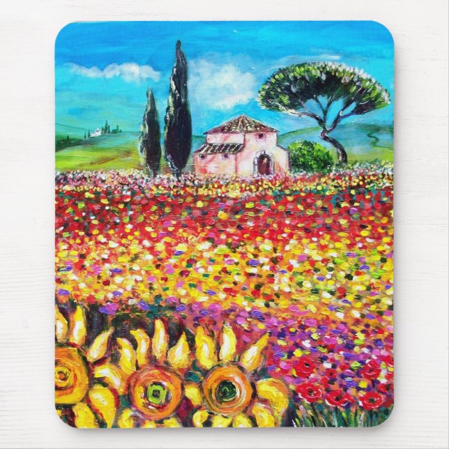 Tapis De Souris FLORE EN TOSCANE/ Champs, Pépites et tournesols (Devant)