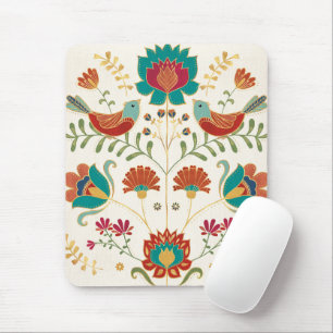 Tapis De Souris Flore Folk Avec Oiseaux