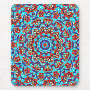 Tapis De Souris Flore Turquoise bleu Mandala Boho