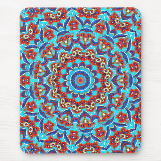 Tapis De Souris Flore Turquoise bleu Mandala Boho (Devant)