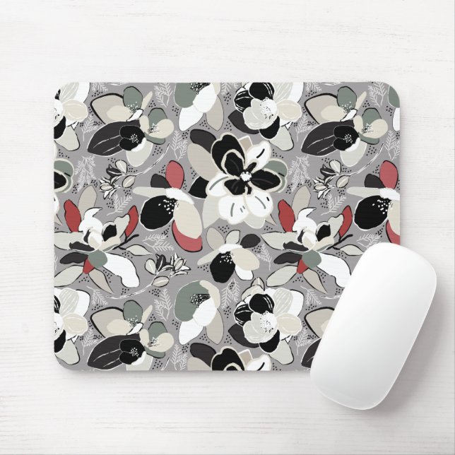 Tapis De Souris Flores d'hiver gris noir (Avec souris)