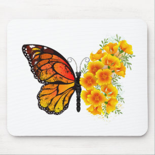 Tapis De Souris Flower Butterfly with Yellow California Poppy