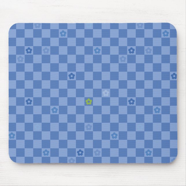 Tapis De Souris Flower Checkered Pattern No. 01 - Light Blue (Devant)